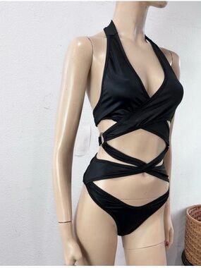 Mapale Strappy Black Wrap One-Piece Swimsuit
